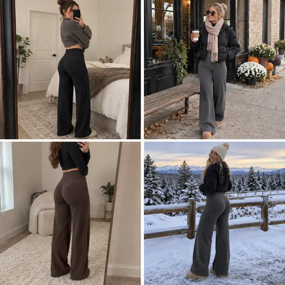 Women's High-Waisted Butt-Lifting Fleece-Lined Wide-Leg Pants