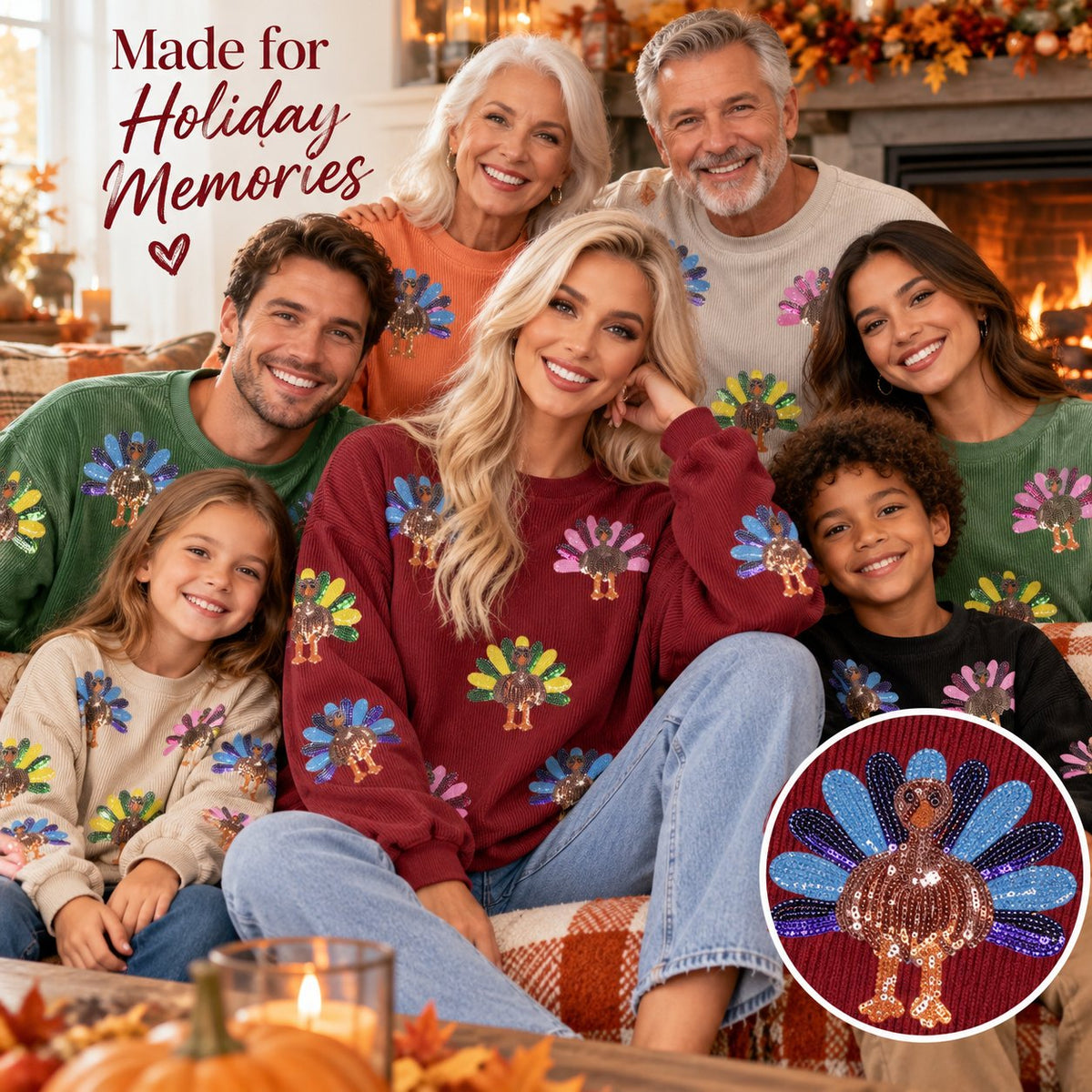 ✨Thanksgiving Sequin Turkey Sweatshirt | Family Holiday Outfit