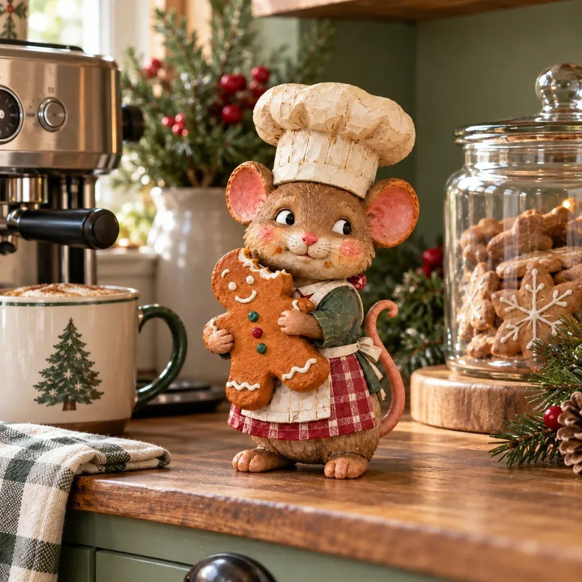 🍪 Gingerbread Mouse Baker — Whimsical Christmas Figurine🎁