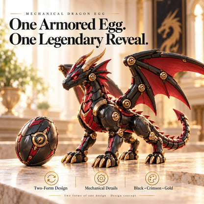 🔥last Day 49% Off🔥-🐉 Mechanical Dragon Egg – Black & Crimson Dragon With Folding Wings & Armored Details