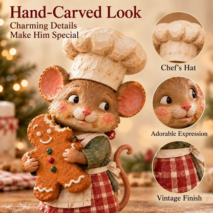 🍪 Gingerbread Mouse Baker — Whimsical Christmas Figurine🎁