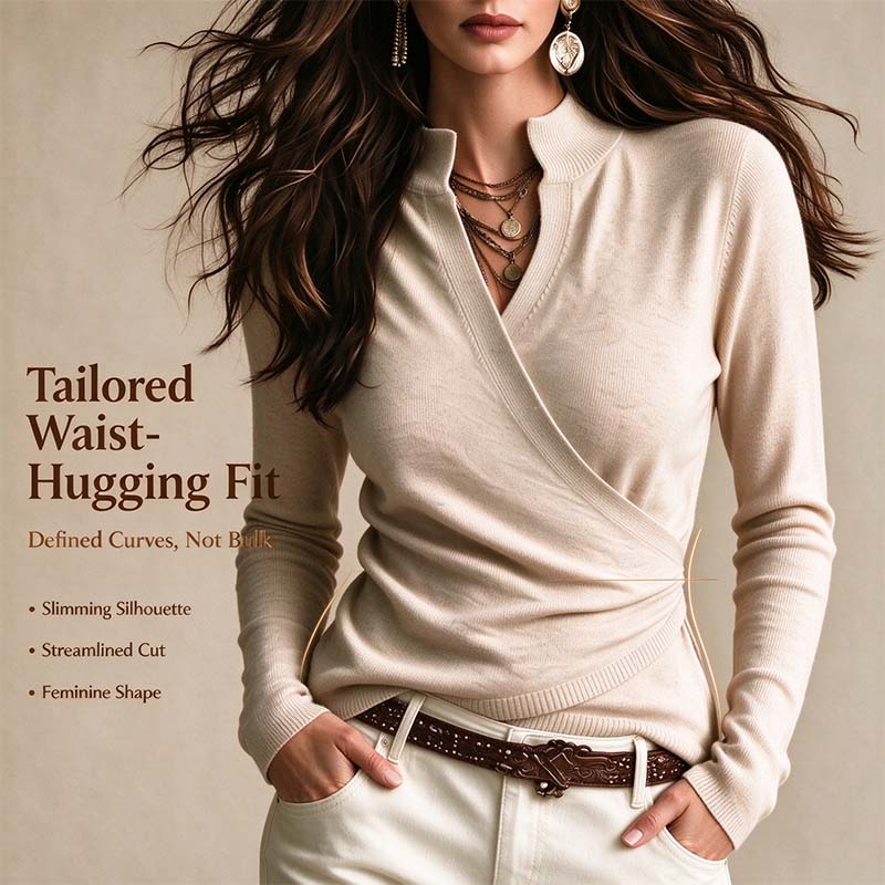 Early Autumn Fake Neck Cross Wrap Sweater for Women