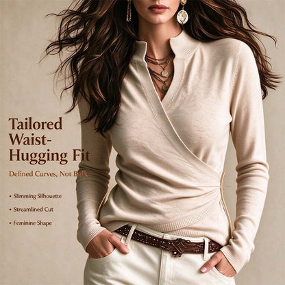 Early Autumn Fake Neck Cross Wrap Sweater for Women