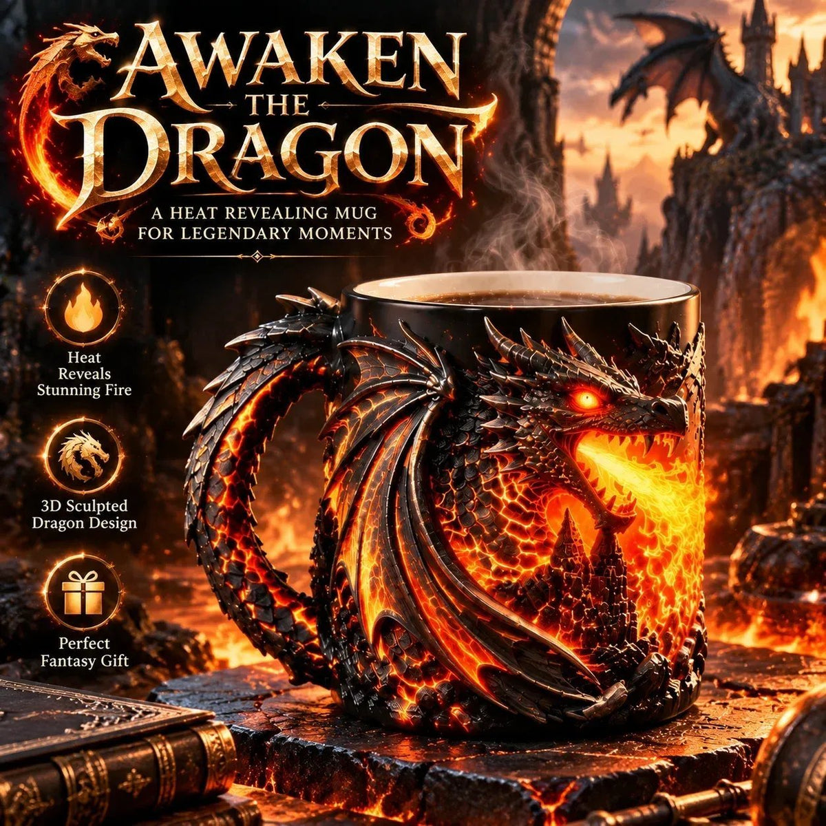 🐉 Dragonfire 3D Heat-Reveal Magic Mug | Add a Hot Drink. Awaken the Dragon！！！🔥