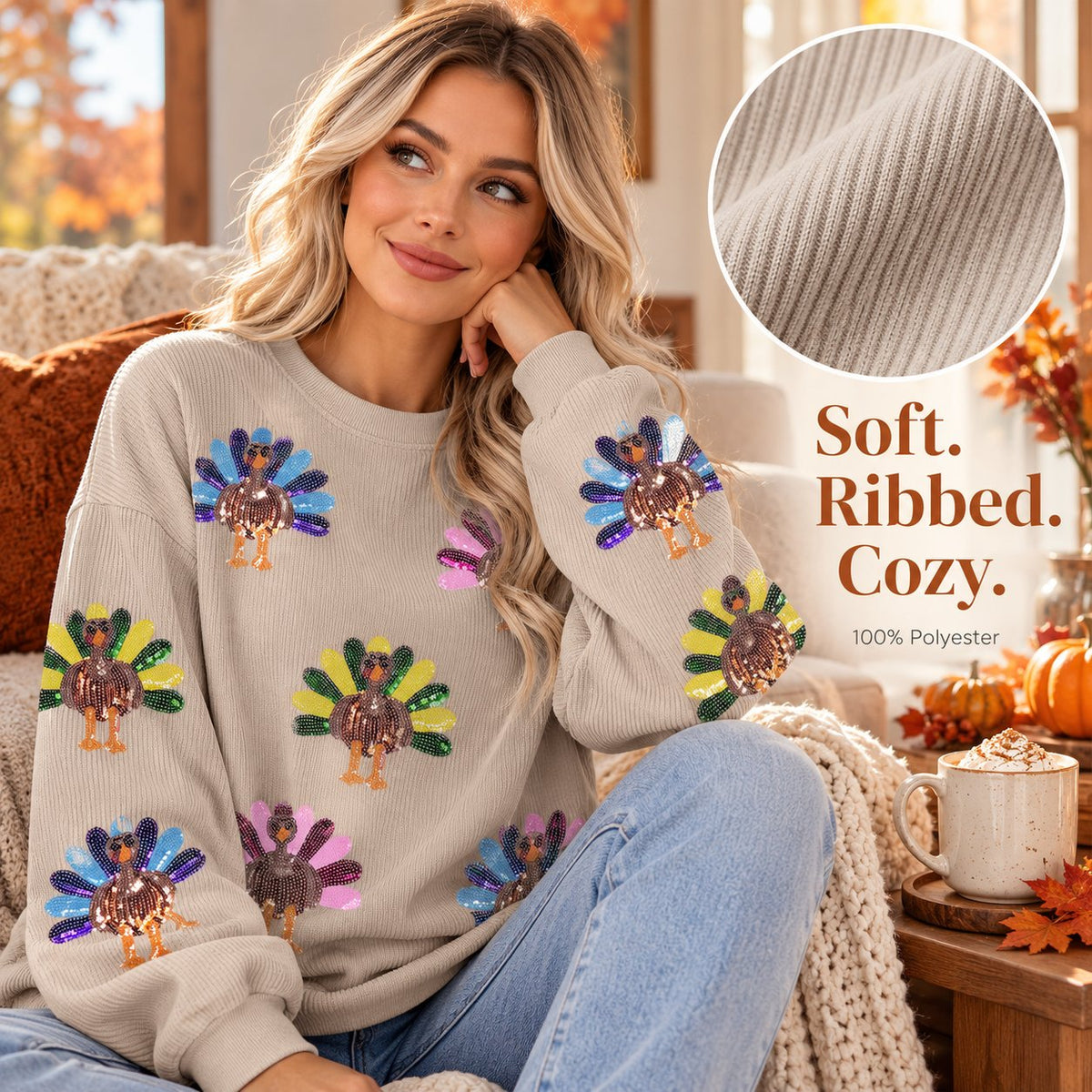 ✨Thanksgiving Sequin Turkey Sweatshirt | Family Holiday Outfit