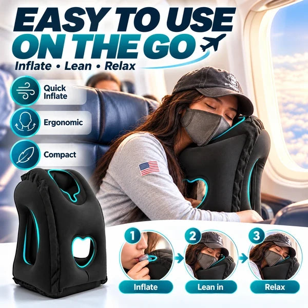 ✈️ LIMITED-TIME 50% OFF! 💨 Inflatable Travel Pillow | 360° Support – Soft Flocking, Quick Inflate, Compact
