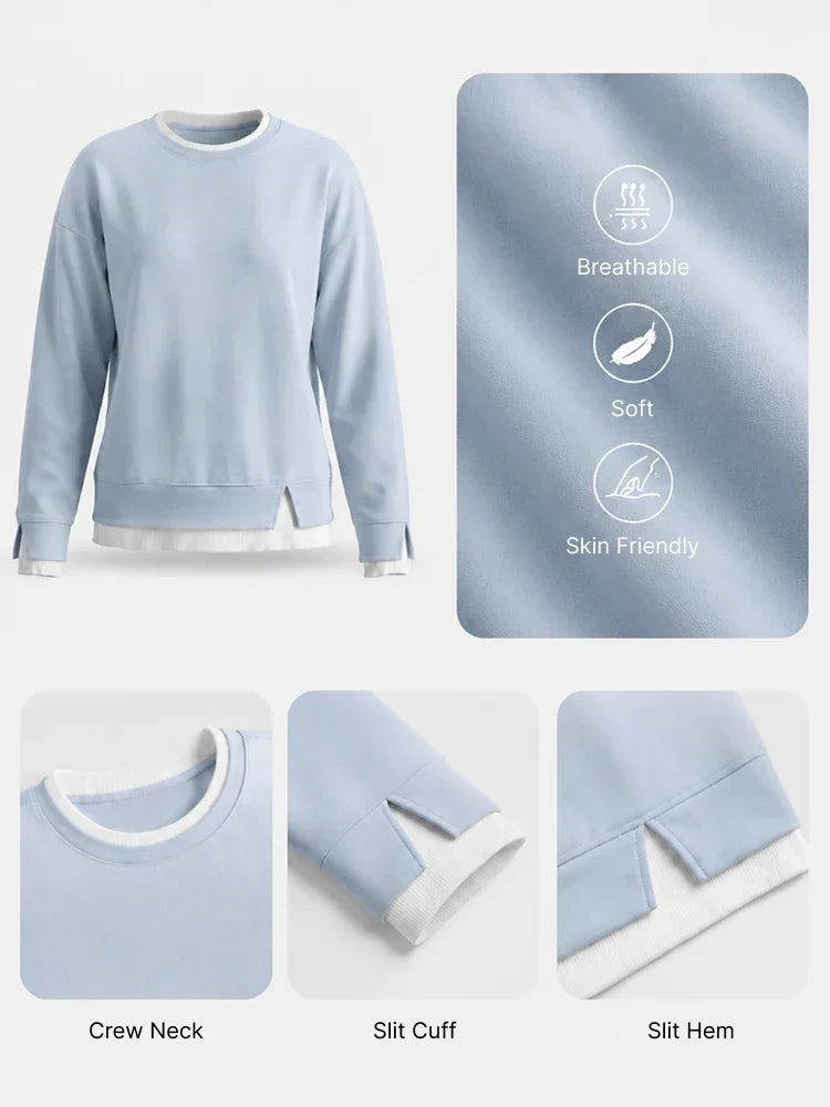 Faux-Layered Oversized Crewneck Sweatshirt