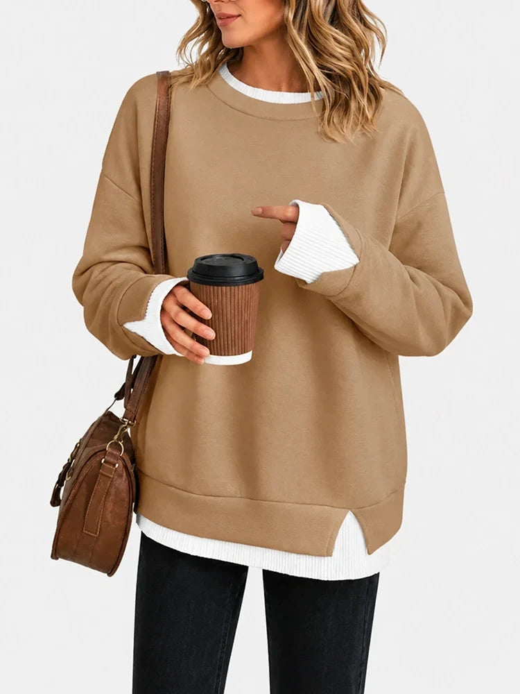 Faux-Layered Oversized Crewneck Sweatshirt